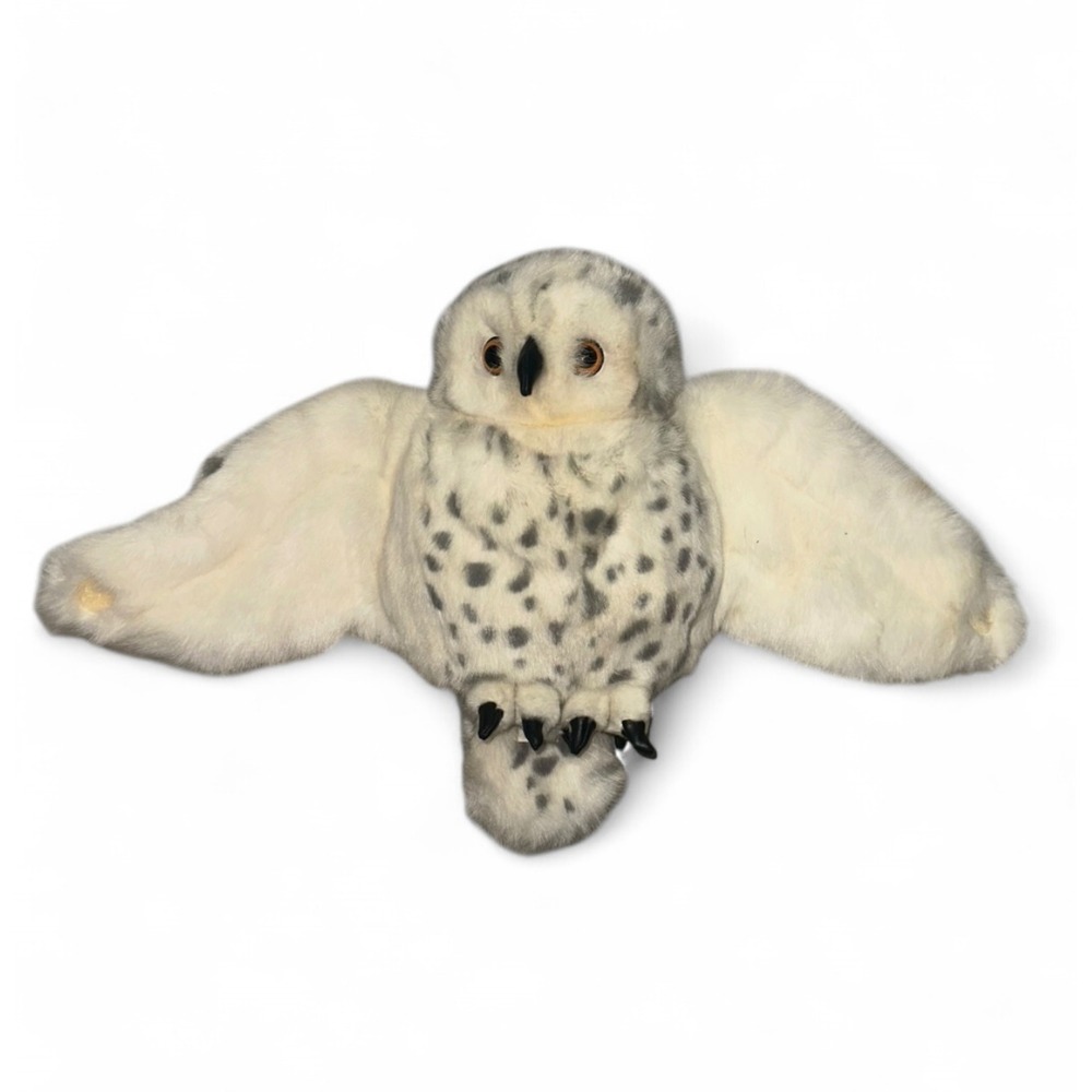 Folkmanis Snowy Owl Hand Puppet Realistic Plush‎ White Grey Spotted Swivel Head